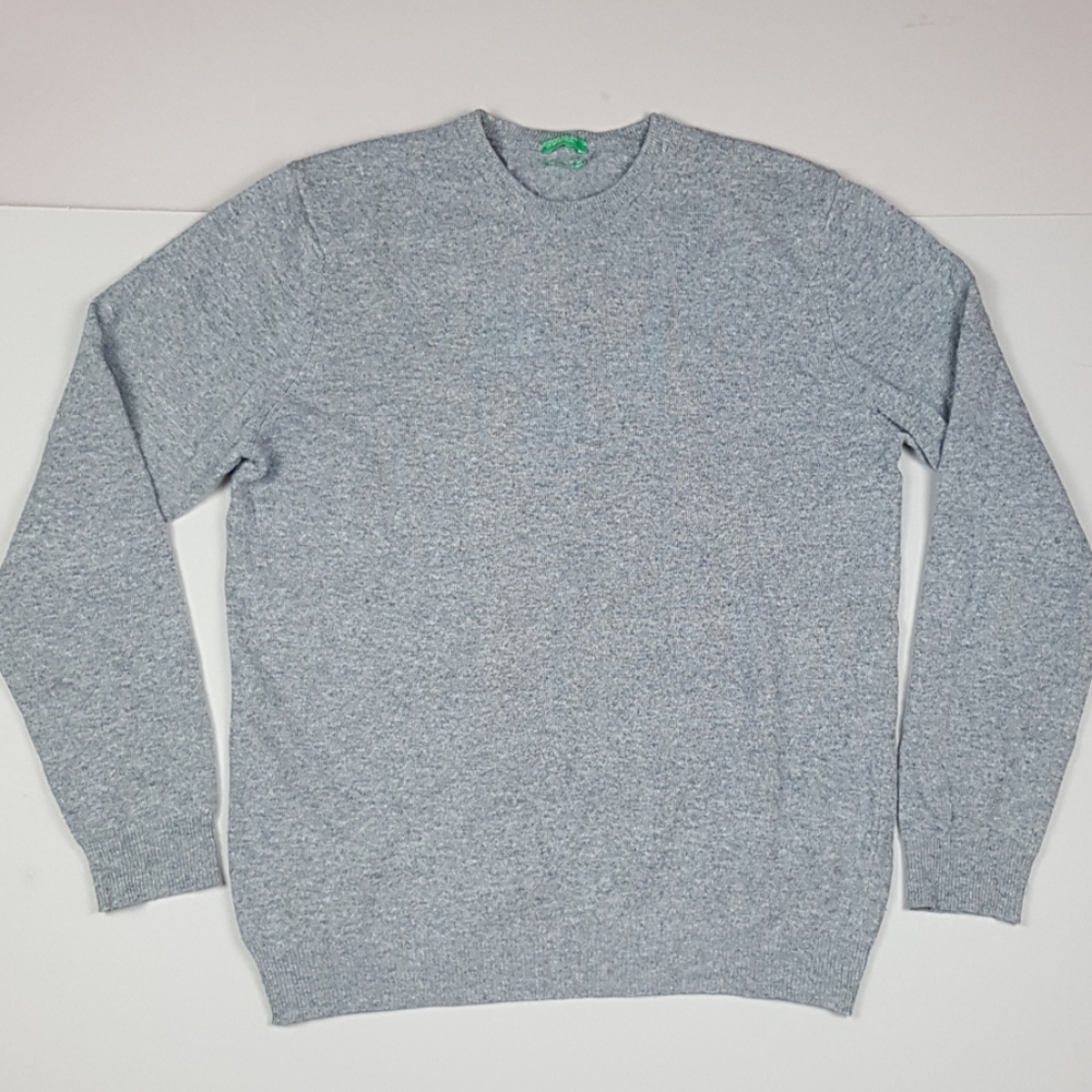 Benetton mens 100% wool sweater grey medium